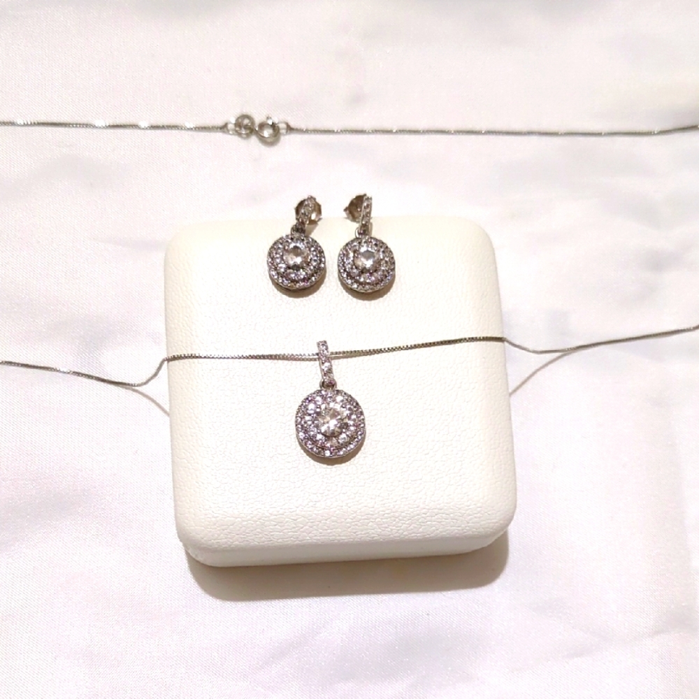 Sterling Silver and lab created White Sapphire Jewelry Set
